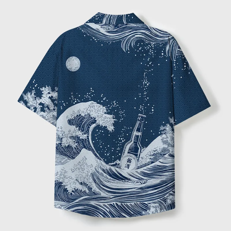 Tokyo-Tiger The Great Wave Off Beer Cuban Collar Shirt
