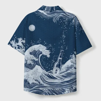 Tokyo-Tiger The Great Wave Off Beer Cuban Collar Shirt