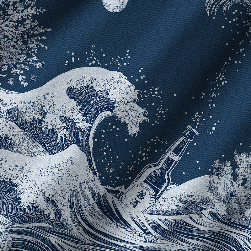 Tokyo-Tiger The Great Wave Off Beer Cuban Collar Shirt