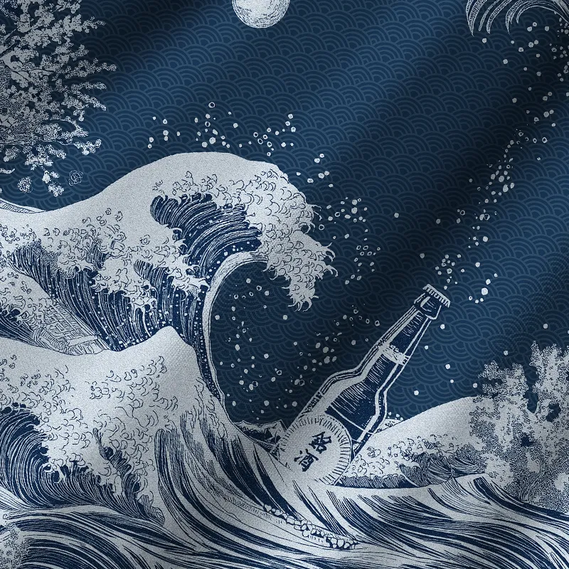 Tokyo-Tiger The Great Wave Off Beer Cuban Collar Shirt