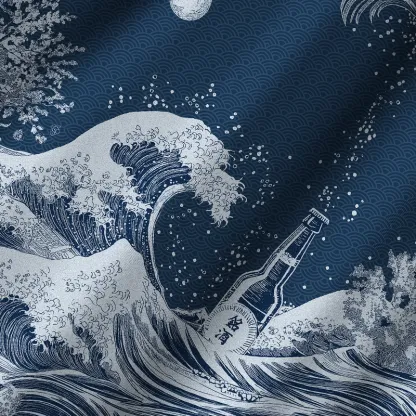 Tokyo-Tiger The Great Wave Off Beer Cuban Collar Shirt