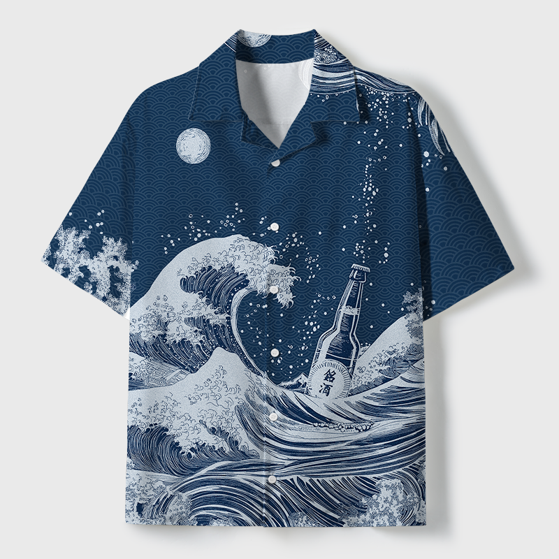 Tokyo-Tiger The Great Wave Off Beer Cuban Collar Shirt