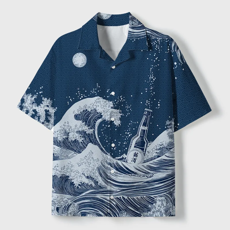 Tokyo-Tiger The Great Wave Off Beer Cuban Collar Shirt Sale