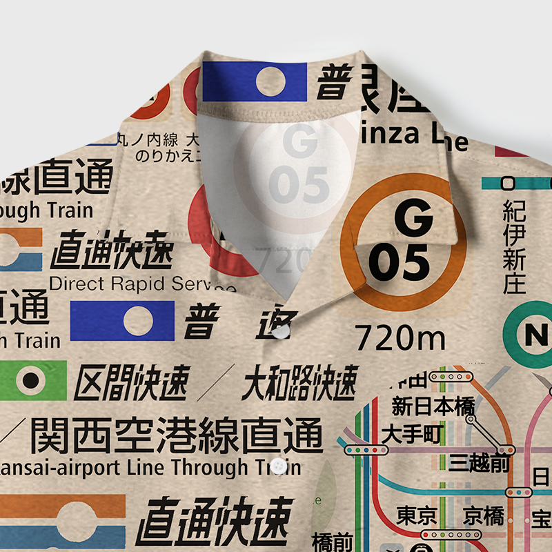 Tokyo-Tiger Tokyo Train Lines Cuban Collar Shirt