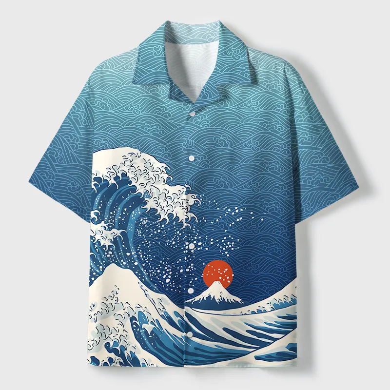 Tokyo-Tiger The Great Wave Off Fuji Aloha Cuban Collar Shirt