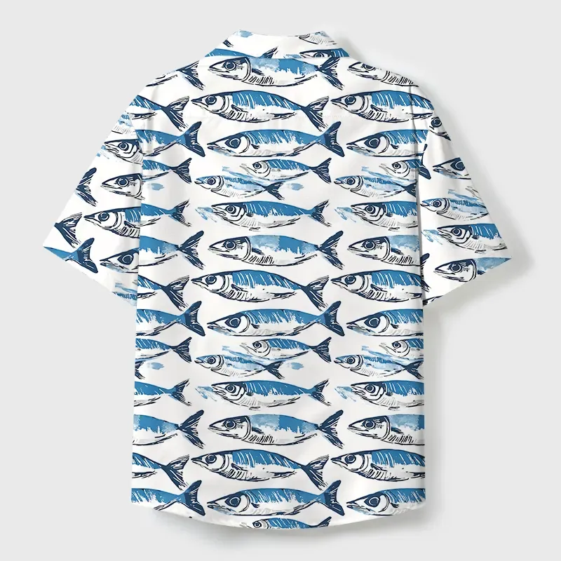 Tokyo-Tiger Oceanic Fish Cuban Collar Shirt