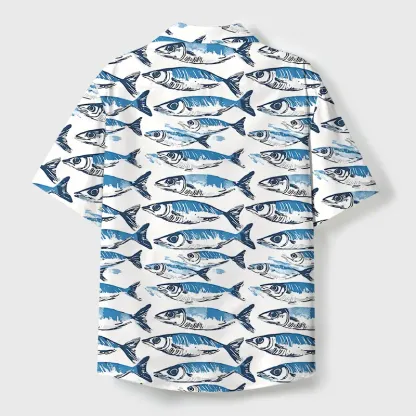 Tokyo-Tiger Oceanic Fish Cuban Collar Shirt