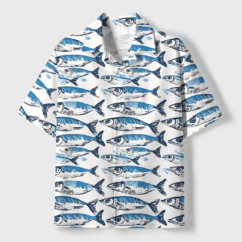 Tokyo-Tiger Oceanic Fish Cuban Collar Shirt