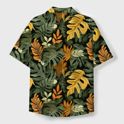 Tokyo-Tiger Tropical Leaf Frenzy Aloha Cuban Collar Shirt