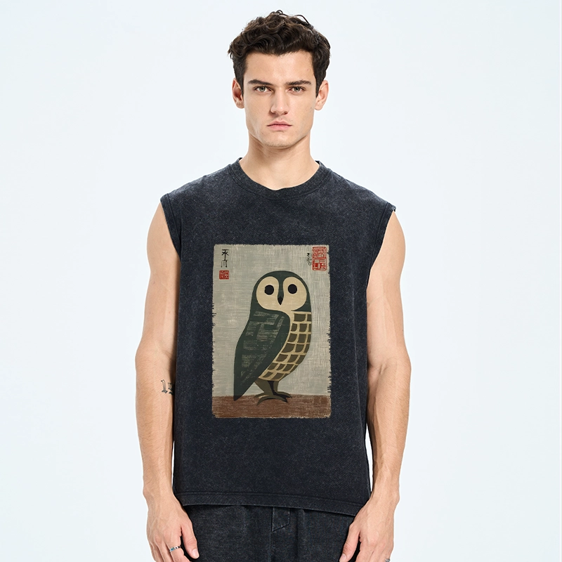 Tokyo-Tiger Traditional Owl In Japanese Art Washed Tank