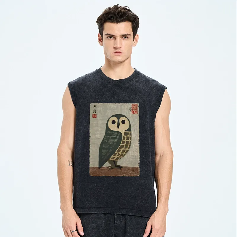 Tokyo-Tiger Traditional Owl In Japanese Art Washed Tank