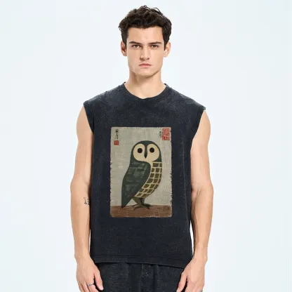 Tokyo-Tiger Traditional Owl In Japanese Art Washed Tank