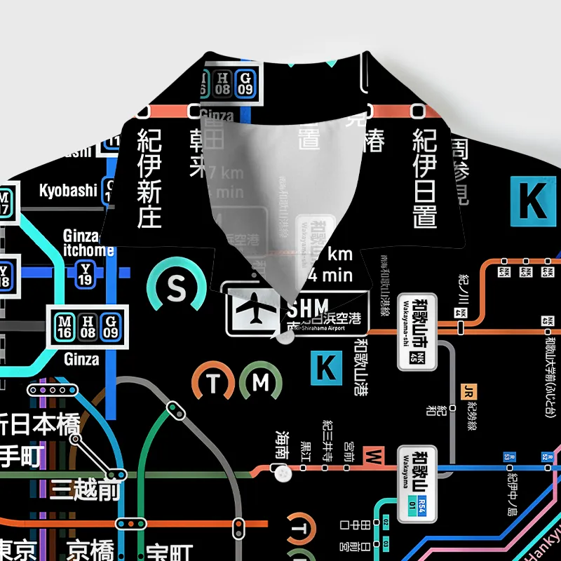 Tokyo-Tiger Tokyo Subway Map Black Cuban Collar Shirt