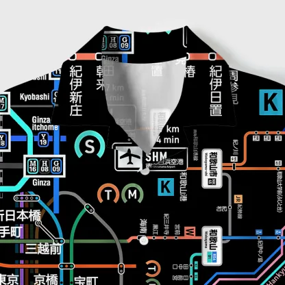 Tokyo-Tiger Tokyo Subway Map Black Cuban Collar Shirt