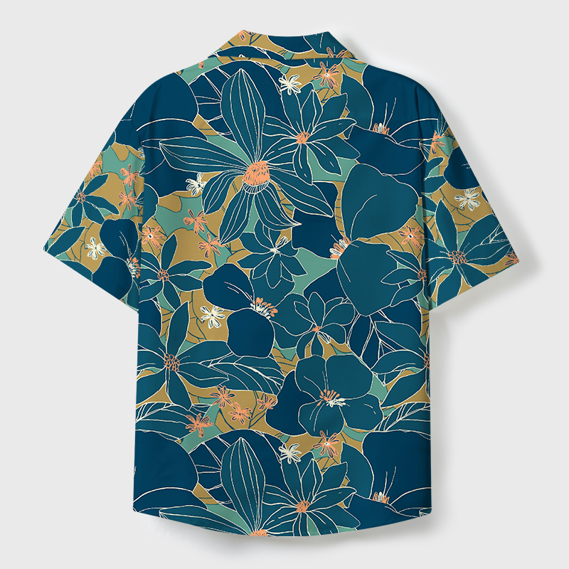 Tokyo-Tiger Blooming Flowers Cuban Collar Shirt