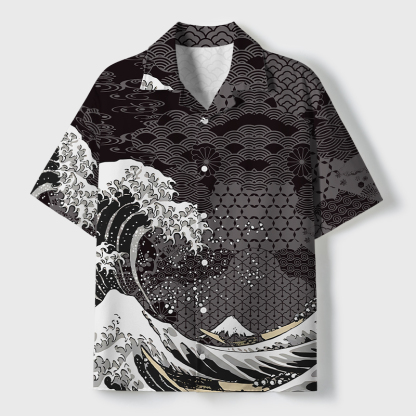 Tokyo-Tiger Great Wave Off Fuji Cuban Collar Shirt
