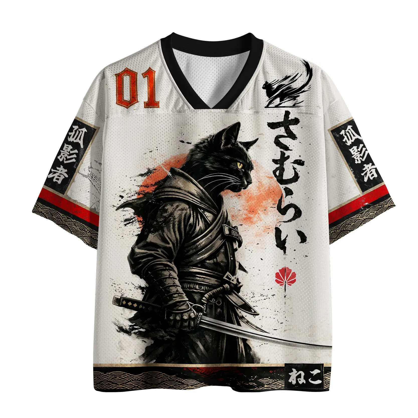 Tokyo-Tiger  Retro Samurai Cat Mesh Jersey