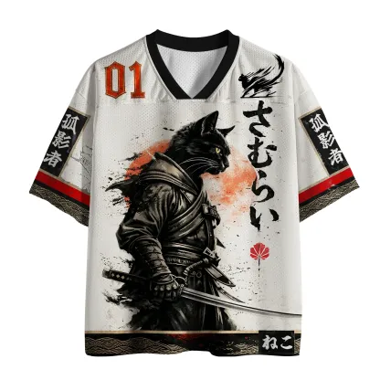 Tokyo-Tiger  Retro Samurai Cat Mesh Jersey