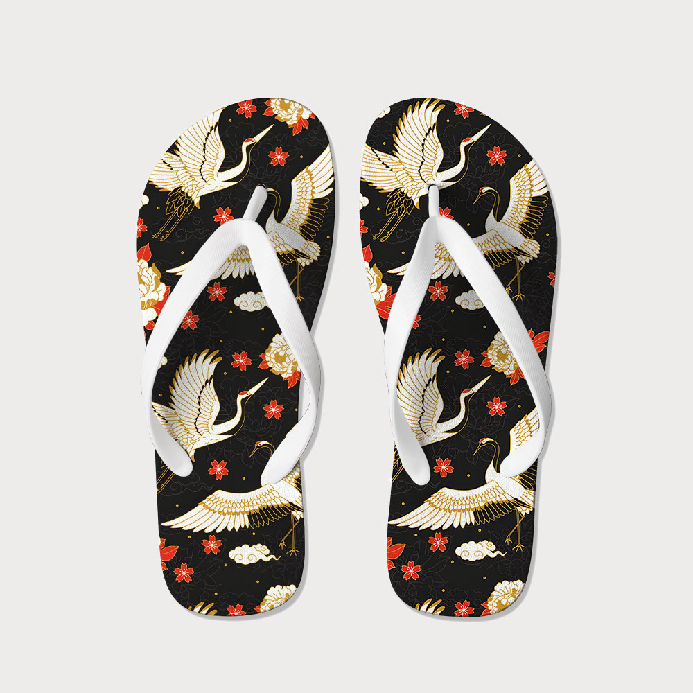 Tokyo-Tiger Celestial Cranes And Blossoms Flip Flops