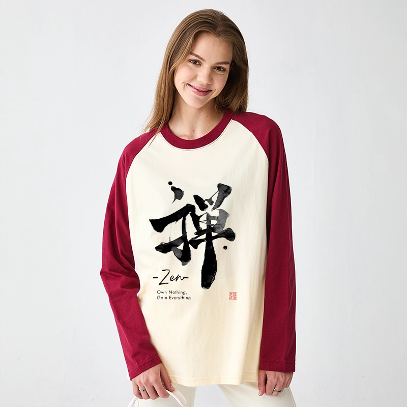 Tokyo-Tiger Zen Texts Raglan Long Sleeve T-shirt