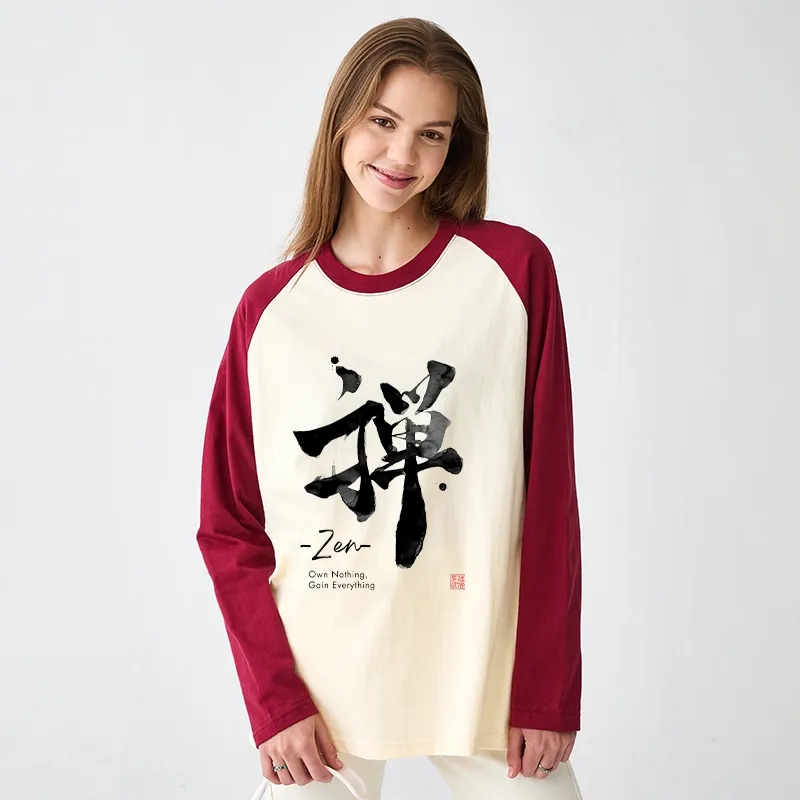 Tokyo-Tiger Zen Texts Raglan Long Sleeve T-shirt