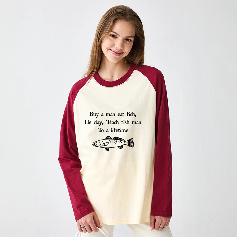 Tokyo-Tiger Man Eat Fish Meme Raglan Long Sleeve T-shirt