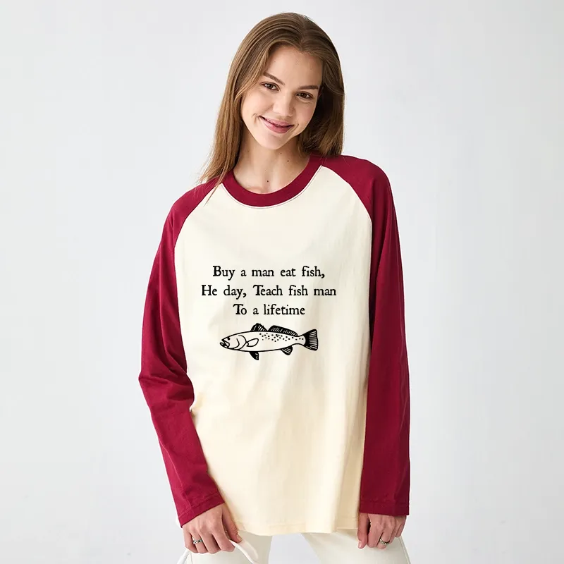 Tokyo-Tiger Man Eat Fish Meme Raglan Long Sleeve T-shirt