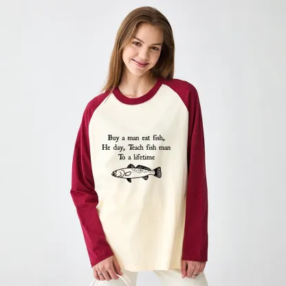 Tokyo-Tiger Man Eat Fish Meme Raglan Long Sleeve T-shirt