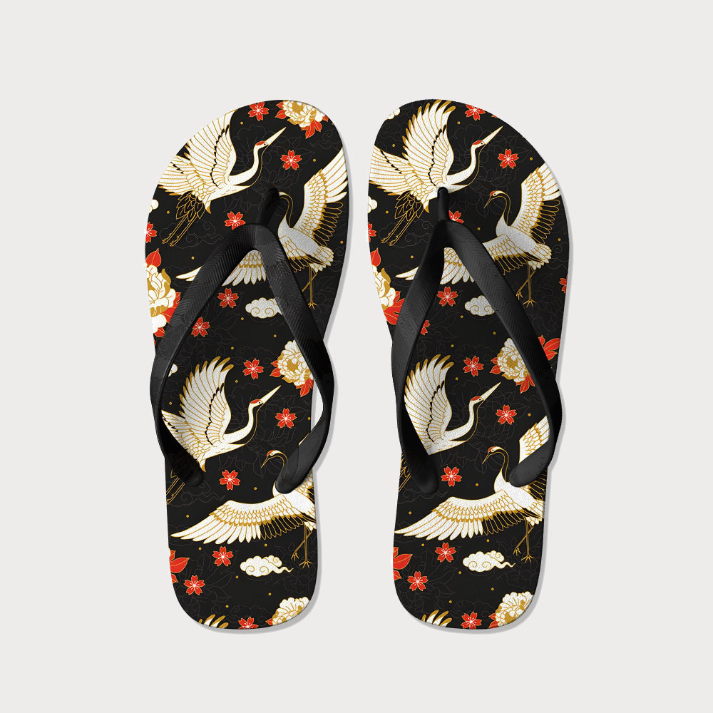 Tokyo-Tiger Celestial Cranes And Blossoms Flip Flops