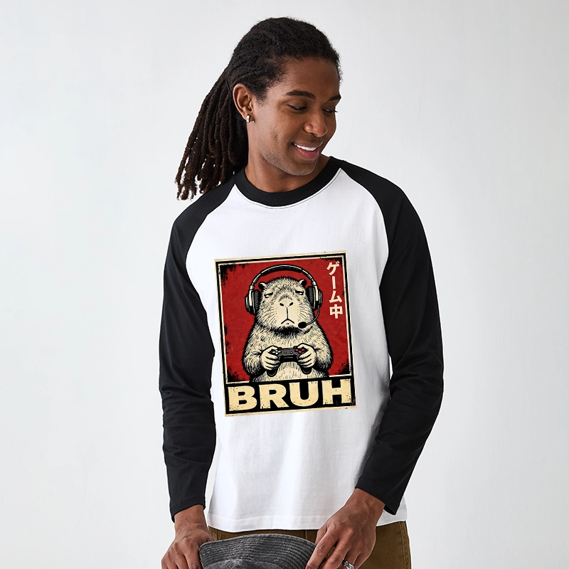 Tokyo-Tiger Funny Capybara Playing Games Raglan Long Sleeve T-shirt