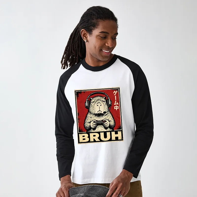 Tokyo-Tiger Funny Capybara Playing Games Raglan Long Sleeve T-shirt