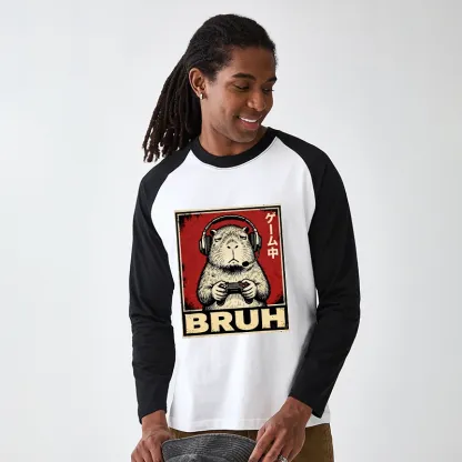 Tokyo-Tiger Funny Capybara Playing Games Raglan Long Sleeve T-shirt