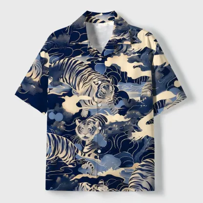 Tokyo-Tiger Tiger In The Waves Cuban Collar Shirt