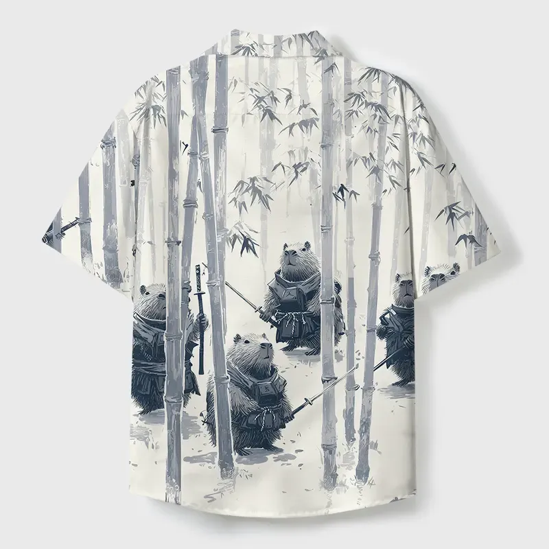 Tokyo-Tiger Capybara Japanese Samurai Cuban Collar Shirt