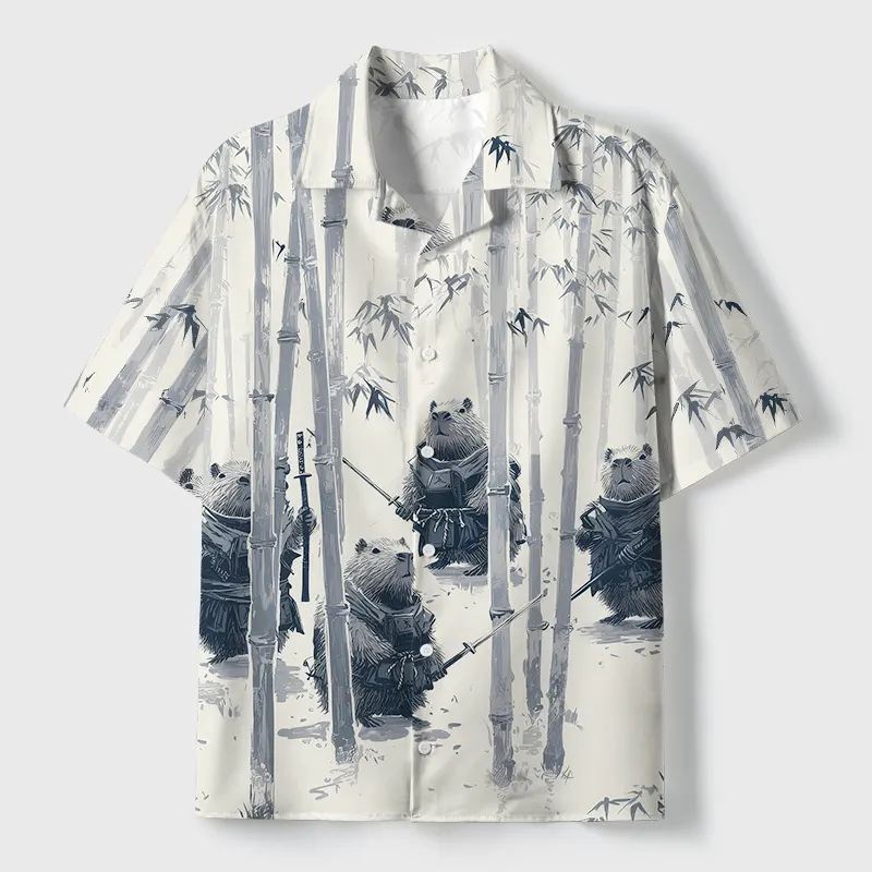 Tokyo-Tiger Capybara Japanese Samurai Cuban Collar Shirt