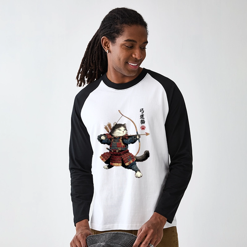 Tokyo-Tiger Kyudo Samurai Cat Raglan Long Sleeve T-shirt