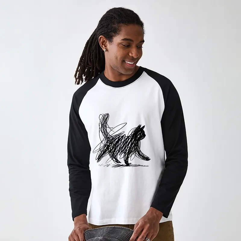 Tokyo-Tiger Minimalist Cat Art Raglan Long Sleeve T-shirt