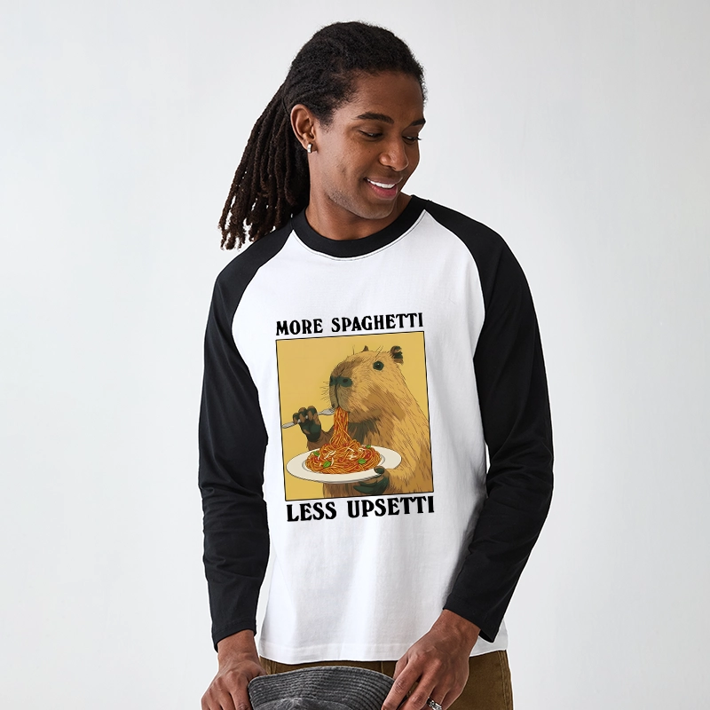 Tokyo-Tiger Capybara Eating Pasta Raglan Long Sleeve T-shirt