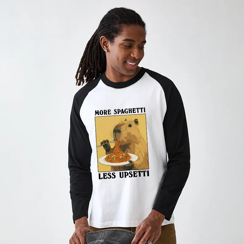 Tokyo-Tiger Capybara Eating Pasta Raglan Long Sleeve T-shirt