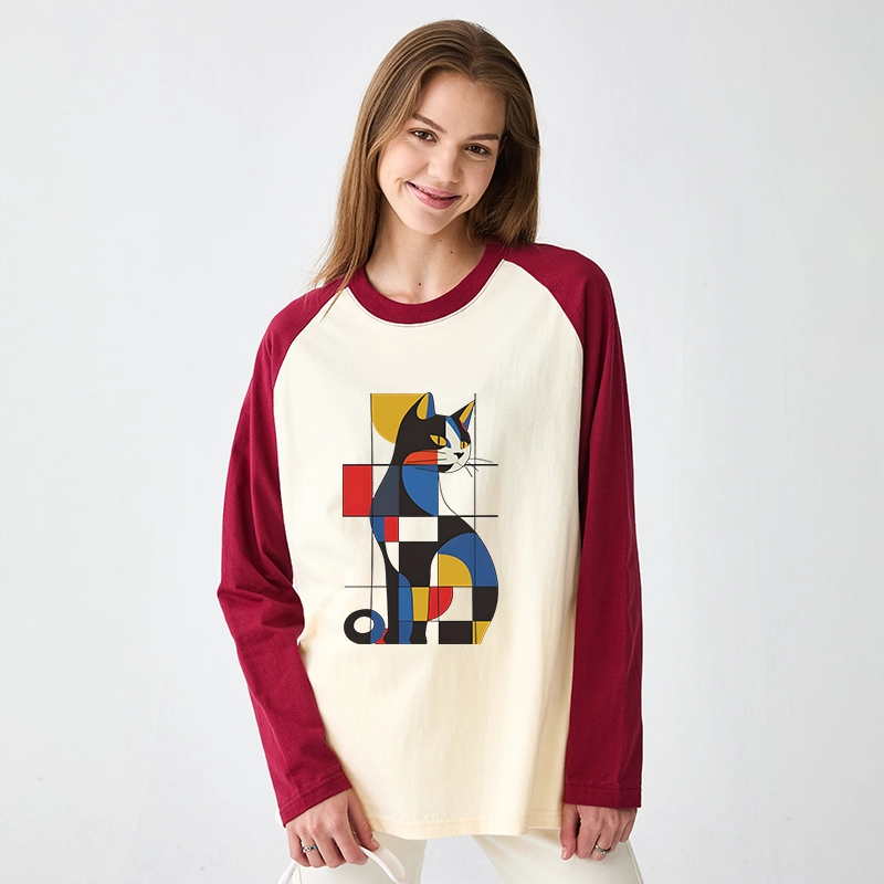 Tokyo-Tiger Mondrian Cat Raglan Long Sleeve T-shirt