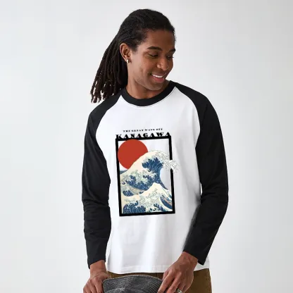Tokyo-Tiger Minimalist Ukiyo-e Waves Raglan Long Sleeve T-shirt