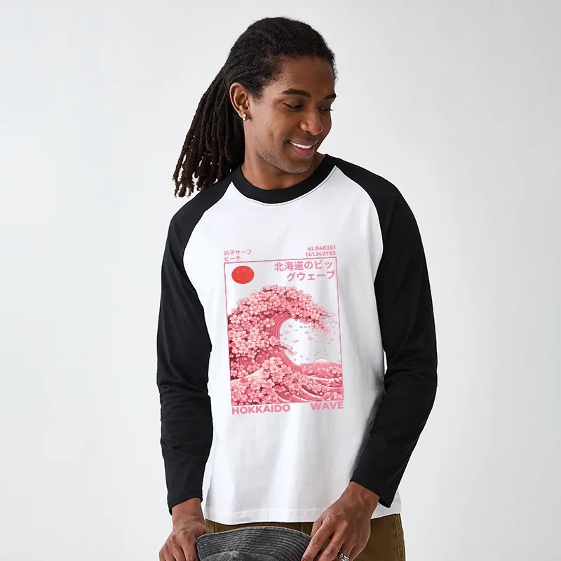 Tokyo-Tiger Sakura Wave Raglan Long Sleeve T-shirt