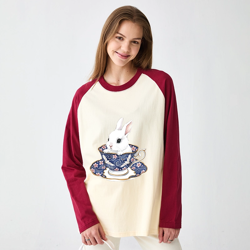 Tokyo-Tiger Cute Rabbit Tea Set Raglan Long Sleeve T-shirt