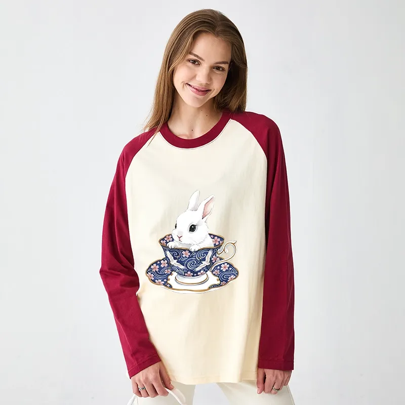 Tokyo-Tiger Cute Rabbit Tea Set Raglan Long Sleeve T-shirt