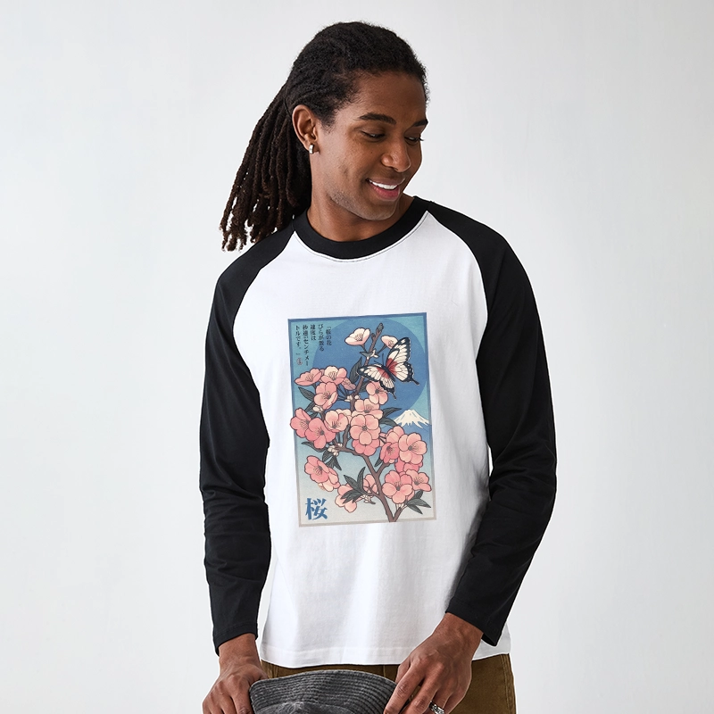 Tokyo-Tiger Ukiyoe Japanese Cherry blossoms Poster Raglan Long Sleeve T-shirt