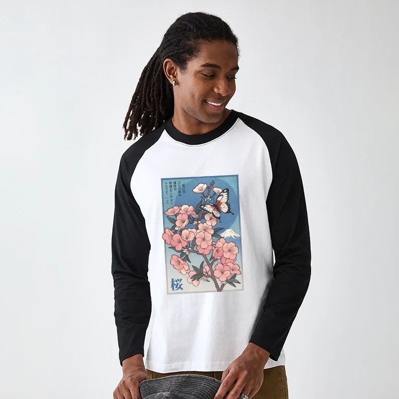 Tokyo-Tiger Ukiyoe Japanese Cherry blossoms Poster Raglan Long Sleeve T-shirt
