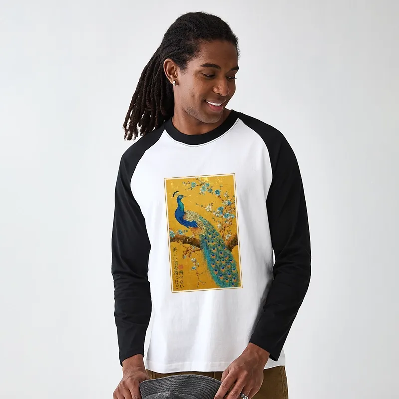 Tokyo-Tiger The Peacock's Silent Elegance Raglan Long Sleeve T-shirt