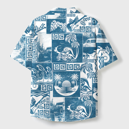 Tokyo-Tiger Tropical Island Collage Cuban Collar Shirt