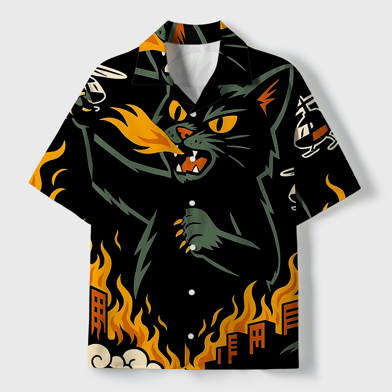 Tokyo-Tiger City Destroyer Cat Monster Cuban Collar Shirt