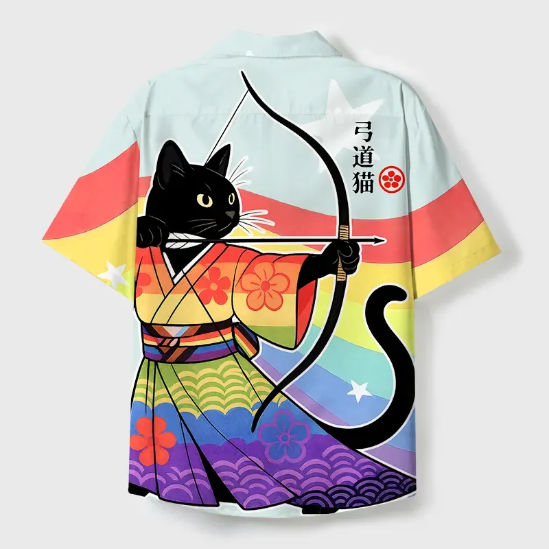 Tokyo-Tiger Rainbow Kimono Cat Archery Cuban Collar Shirt